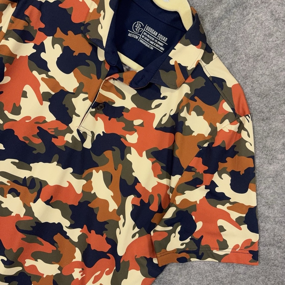Googan Squad Polo Shirt Mens Sz M Orange Camo Stretch Fishing